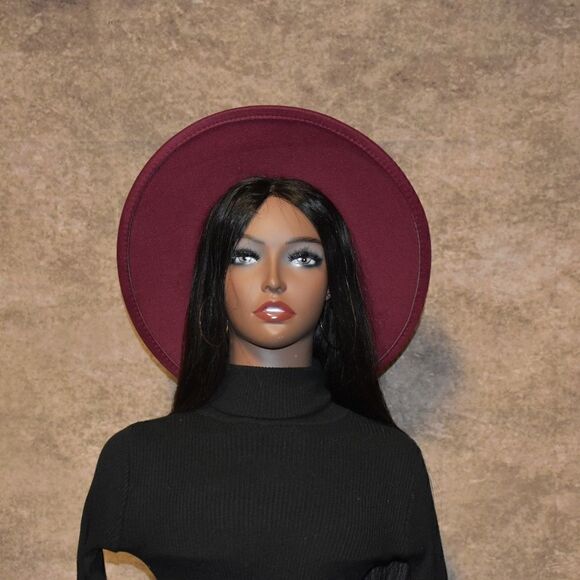 Burgundy Large Wide Brim Fedora Hat